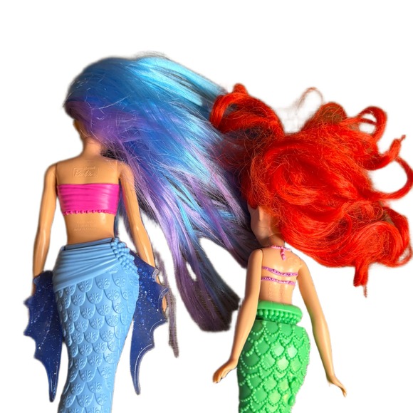 Mattel Barbie Mermaid & Disney Ariel Doll Lot Blue Red Hair Glitter Tails 2pc - Picture 5 of 6